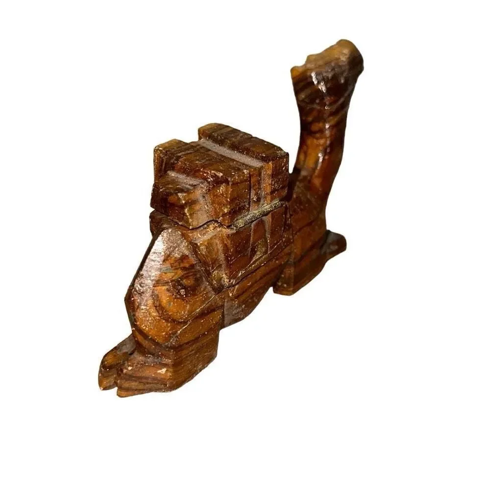 Camel Figurine From Egypt hand carved olive wood trinket box vintage wooden